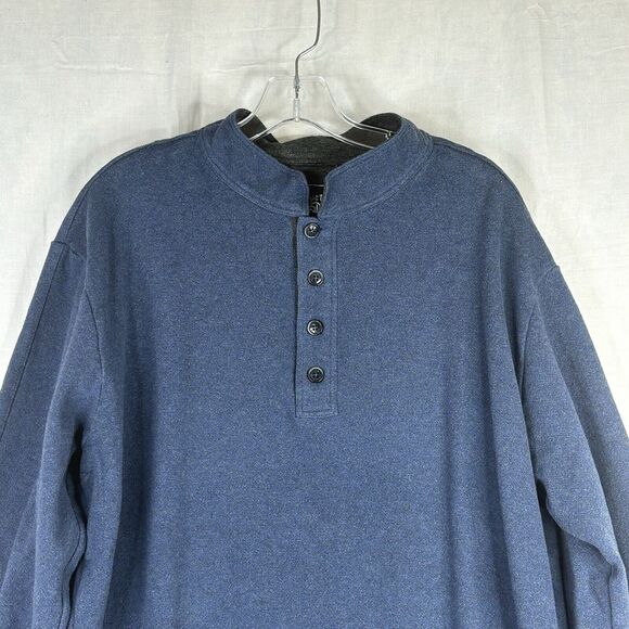 Straight Down Sweater Men Large Golf Knit Blue Solid Pullover Preppy Button Neck - Picture 5 of 14